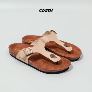 Cogen Sandal Jepit Pria Sendal Kulit Birken Vintage - Vester Creme