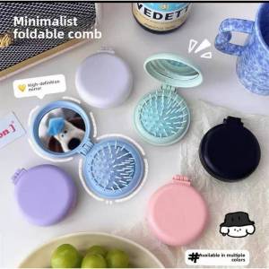 Cute Folding Comb Airbag Massage Hair Brush With Mirror Anti-static Carton Comb