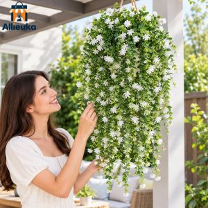 2PCS Colorful Artificial Morning Glory Hanging Flower Vine Strip Wall Mounted Garden Window Decor Fake Eucalyptus Ivy