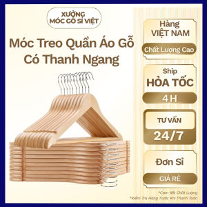 Combo 30 móc treo quần áo gỗ móc gỗ treo quần áo thanh ngang có rãnh đủ màu