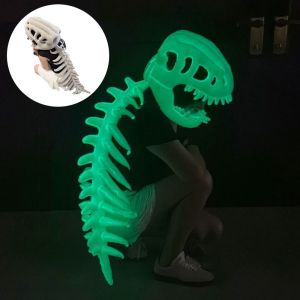 HUAGUES Luminous Dinosaur Skeleton Headgear 3D Glow in The Dark Plush Dinosaur Costume Childrens Gift Cool Funny Cosplay Headwear Halloween Party