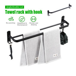 Premium Aluminum Bathroom Towel Rack No drilling Towel Hanger Wall Mounted Single Double Towel Bar Tuala Rak Bilik Mandi Tandas