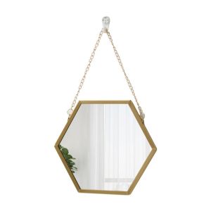 MITULI Hexagon Shape Hexagonal Iron Chain Mirror Unique Iron Craft Hanging Cosmetic Mirror Easy Use Nordic Wall-mounted Mirror Wall Decor