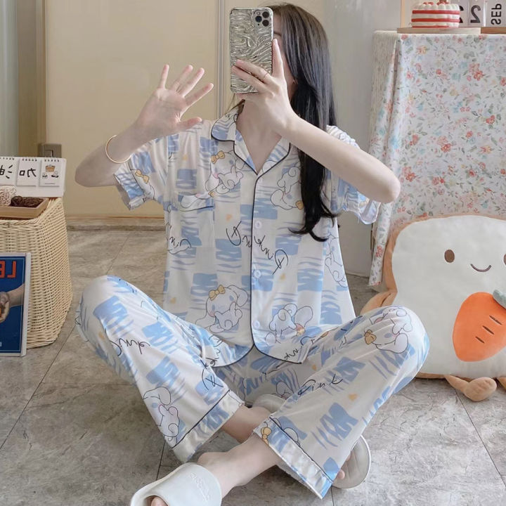 ชุดนอนผู้หญิง เซตชุดนอน แขนสั้นขายาว งานใส่สบาย ผ้านิ่มมาก FL | Lazada ...