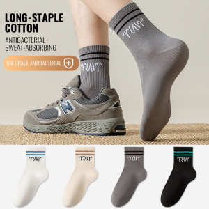 MiiOW Trendy Letter Stripe Sock Men Teen Athletic Sport Sock Moisture Wicking Anti Odor Warm Winter Crew Sock Long Staple Cotton