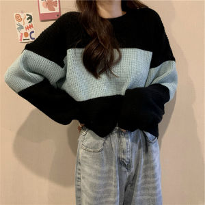 Long Sleeve Knitted Sweater for Women Korean Fashion Strips Top(40-65kg)