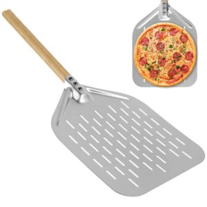 12 inch aluminum alloy hollow pizza shovel disassembly oak handle non stick perforated lightweight cheese suitable for bakeries