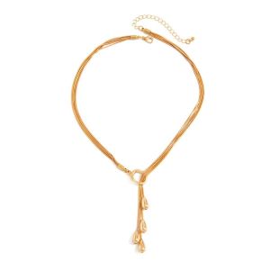 LIVELYN Thin Snake Chain Snake Chain Necklace Smooth Surface Drop Outline Design Y Shape Necklace Trendy Solid Metal Build Hip Hop Necklace Daily Outfit
