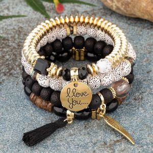 2025 Multi Layer Wings Bohemian Style Multi Layer Wood Bead Bead Bracelet Elastic Hand String High Beauty Jewelry2025多层翅膀波西米亚风多层木珠串珠手链弹力手串手饰高颜值饰品