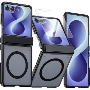 Compatible with Magsafe for Samsung Galaxy Z Flip 8 Case Z Flip 7 Case with Screen Protector Hinge Protection Translucent Hard Heavy Duty Hard Full Body Slim Magnet Cover