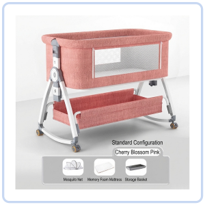 【COZYCASA】Rocking Baby Cot with Storage | Adjustable Cradle Bed with Wheels | Newborn Bassinet 0–3Y