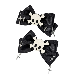 Matching Set Gothic Hair Fasteners Skull Pass Detailing Adjustable Tension Design Soft Ribbon Material For Stage Performances Outings