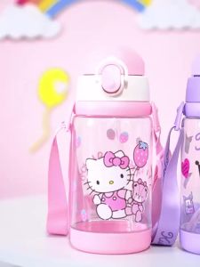 (SG Seller)520ml Tritan Kids Water Bottle Cartoon Dual Lips Straw Bottle with Strap Direct Drink+Straw Lid SP05