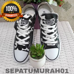 SEPATU CONVERSEE ALL STAR SNEAKERS LORENG ARMY HITAM PUTIH PENDEK BISA COD