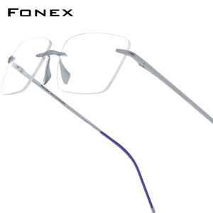 FONEX Pure Titanium Glasses Men Brand Design Rimless Frameless Eyeglasses Frame Business Ultralight Korean Japanese Custom Myopia Optical Prescription Eyewear 8557