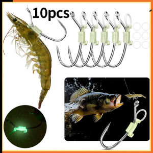 Live Shrimp Hook Luminous Baitholder Set of 10 Live Shrimp Fixed Hooks with Holes Catfish Bass Fishing Accessories