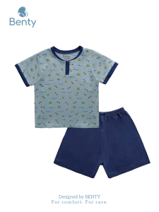 Bộ cộc tay cổ trụ họa tiết BENTY sang trọng chất vải mềm mịn mát quần áo trẻ em bé mặc đi chơi