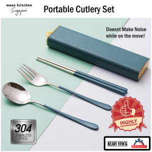 Travel Cutlery Set - 4PCS Portable 304 Stainless Steel Utensils Set  Reusable Flatware Silverware Include Fork Spoon Chopsticks with Case