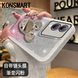 KONSMART Casing Vivo Y17s New Cute Mirror Stand Bling Glitter Soft Cellphone Case VIVOY17S With Protective Film