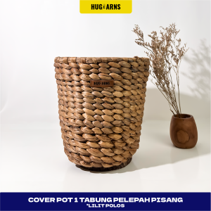 HUGeARNS - Cover Pot 1 Tabung Pelepah Pisang Lilit Polos Anyaman / Cover Pot Anyam / Cover Pot Anyaman Pot / Cover Vas Bunga Hias Cover Pot Bunga Anyaman Kombinasi / Cover Pot Anyaman Natural Ramah Lingkungan Anyaman Aesthetic Kerajinan Tangan Jogja