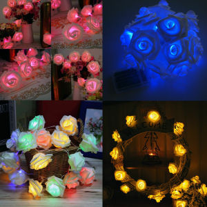 2.5M LED Rose Flower Fairy String Lights Battery Operate Floral Vine Lights Wedding Garden Party Christmas Decor