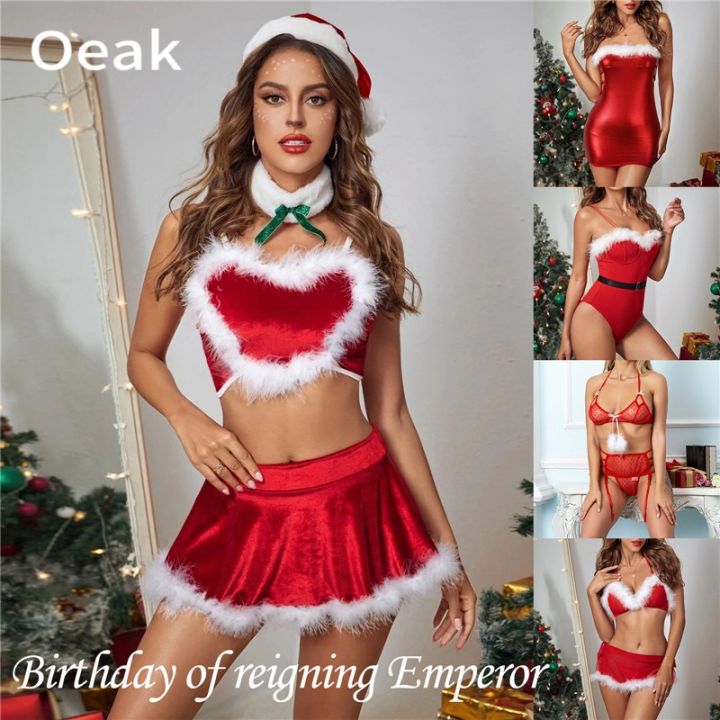 Christmas Women Sexy See Through Santa Plush Lingerie Bra Thongs Underwear  Set Charm Nightwear Sleepwear