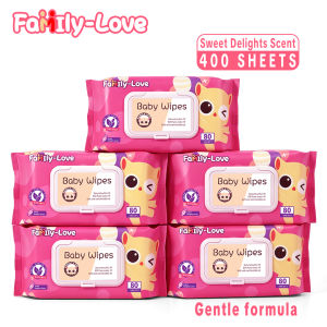 Wet Wipes Sweet Delights Scent 80 Sheets x 5 Packs Baby Wipes with Lid 400 Sheets Total | Family-Love