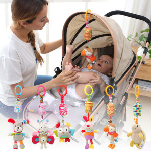 hot-Baby Sensory Hanging Rattles Soft Learning Toy Plush Animals Stroller Infant Car Bed Crib with Teether for Bebe Babies Toddlers