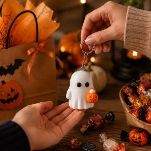 ATNV 5 Expressions Halloween Keychain Creative Pumpkin 3D Printed Keyring Decorative Funny White Ghost Pendant Bag Accessory