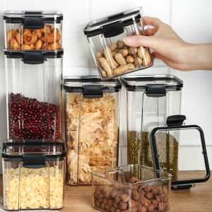 Airtight Dry Foods Container Jar Canister Cereal Pasta Candy Transparent Storage For Kitchen Pantry