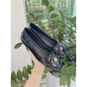 Giày búp bê da bóng mềm phối nơ mác hoa trà nhẹ nhàng đế cao su êm trống trơn kèm ảnh thực