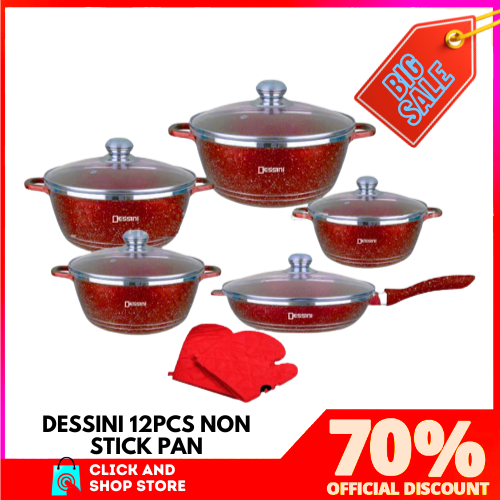 DESSINI ITALY 12 Pcs Casserole Die Cast Aluminium Non Stick Pot