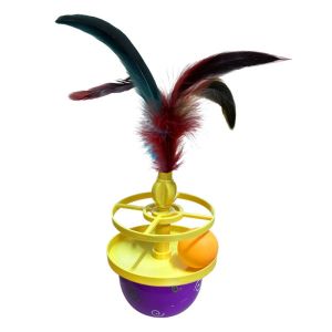 SDFSF Colorful Feather Interactive Cat Toys Ball Track Rotating Cat Teaser Tumbler Sturdy Rolling Ball Pet Feather Sliding Toy Indoor