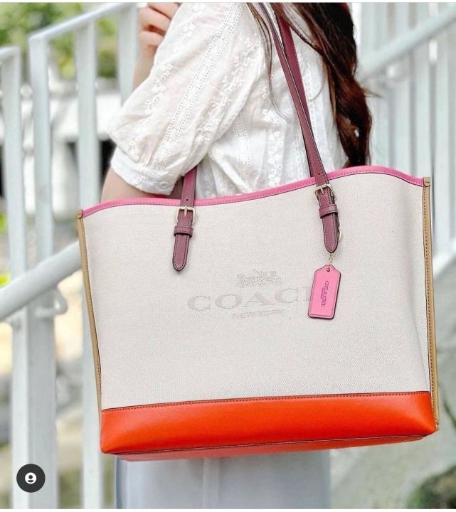 Coach Mollie high quality Tote In Colorblock C4087 Canvas and Leather