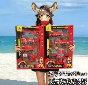 Childrens toy construction truck fire truck model inertia pull back car set engineering toy car boy toy stall