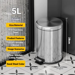 3-30L Stainless Steel Dustbin Metal Rubbish Trash Bin Pedal Kitchen Rubbish Bin With Lid