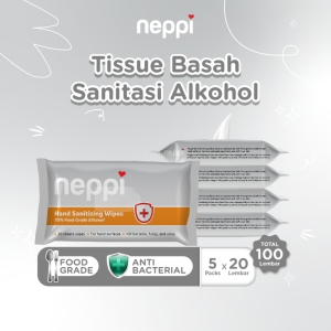 (5 Pcs x 20 Lembar) Neppi Hand Sanitizing Wipes 20s - Tisu Alkohol