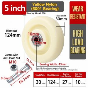 DIVATEN PU Nylon Caster Wheel High Load Capacity Double Bearings Replacement Wheel Durable Wear Resistance Roller Wheel For Cart Use