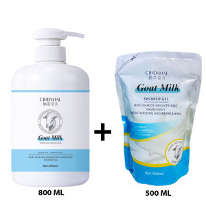 [2 Pcs] Paket Bodywash Cindynal Goat Milk 800ml + Refill 500ml - Sabun Mandi Cair Untuk Melembapkan & Mencerahkan Kulit