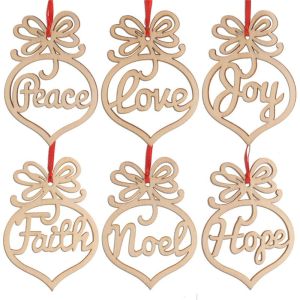 YIXINYIDE1999 6Pcs Hollow Peace Joy Faith Noel Love Hope Xmas Tree Christmas Wooden Letter Craft Pendant Hanging Ornaments