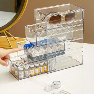 4 Tier Layer Make up Organizer Plastic Drawer Storage Box Transparent Dustproof Sunglasses Cosmetic Desktop Stationery Storage Rack