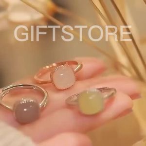 COD✨ Cincin Giok Hetian a Vintage Untuk Wanita Cincin Antik Cina Lapis Emas 18K-GS