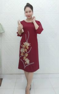 váy đầm trung niên cho mẹ VH040 Đính bông kết kim sa sang chảnh lịch sự quý phái