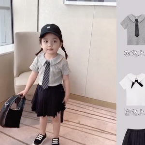 kyiibaby Girls Polo Shirt set Summer New college style baby short sleeve two-piece western style JK set kybb049