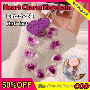 Detachable Heart Charm Keychain Anti-Lost Cute Short Lanyard for Mobile Phone Case Earphone Case Bag