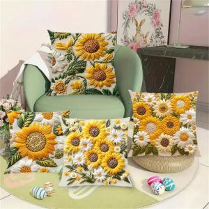 （Malaysia Stock）Retro Sunflower Pattern Pillowcases Sofa Covers Cushions Suitable for Spring and Summer Suitable for Daily Use At Home（Not Included Core）