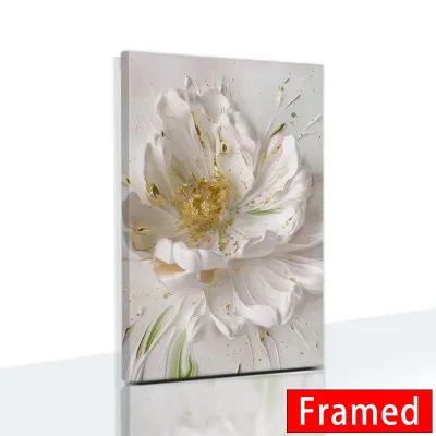 Framed White Oil Painting Flowers Canvas Print Nordic Abstract Poster for Modern Living Room Wall Art Home Decor 0105 0421