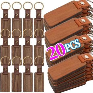 15/20PCS Blank Wooden Keychain Leather Strap Keyrings DIY Sublimation Keyrings Car Bags Pendants Jewelry Charms Souvenir Gifts