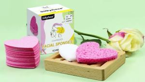 Silkyhose Women 120-Count Compressed Cellulose Heart Shape Face Facial Sponges 100% Natural Cosmetic Sponges for Facial Cleansing Exfoliating Mask Skin Massage ((Pink) 120 Count)