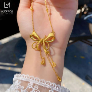 New style fugitive princess bow necklace with gold-plated pendant heart-shaped tassel integrated chain clavicle chain light luxury and elegant